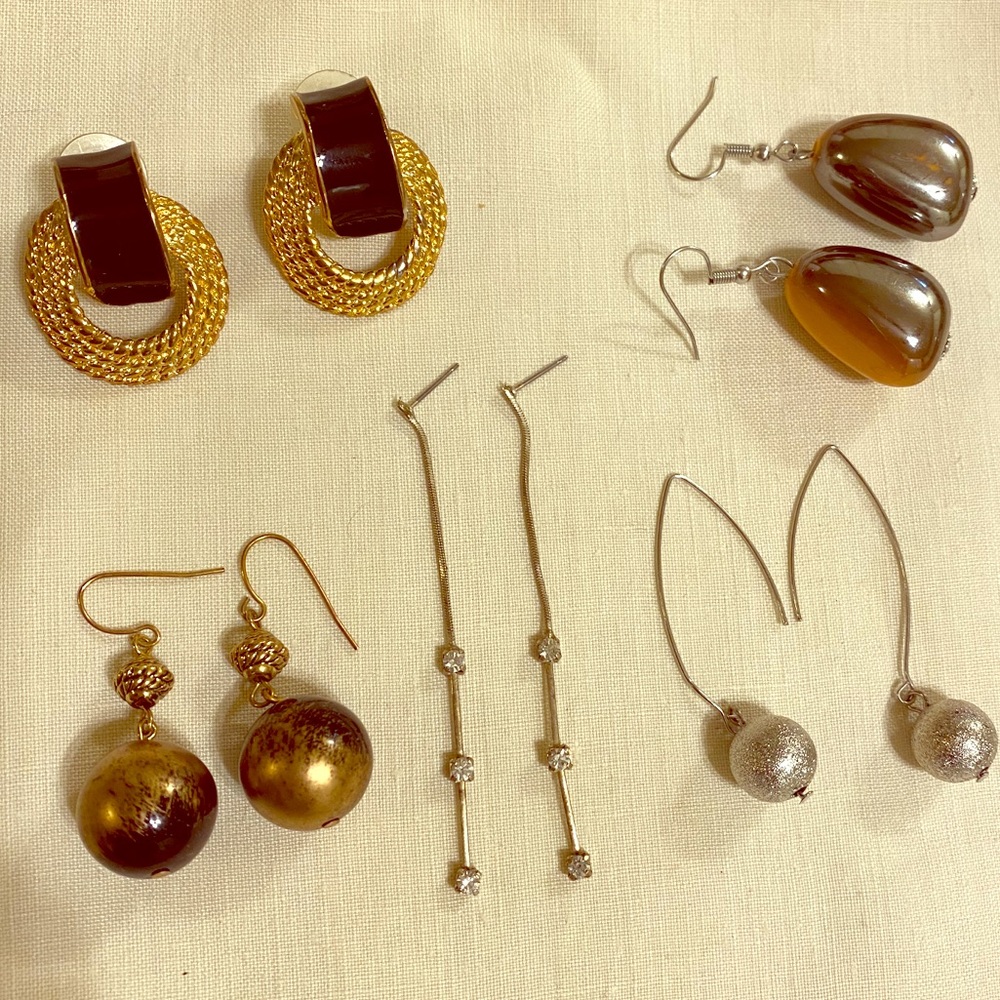 lot of 5 vintage retro & modern earrings for pierced ears drop dangle statement